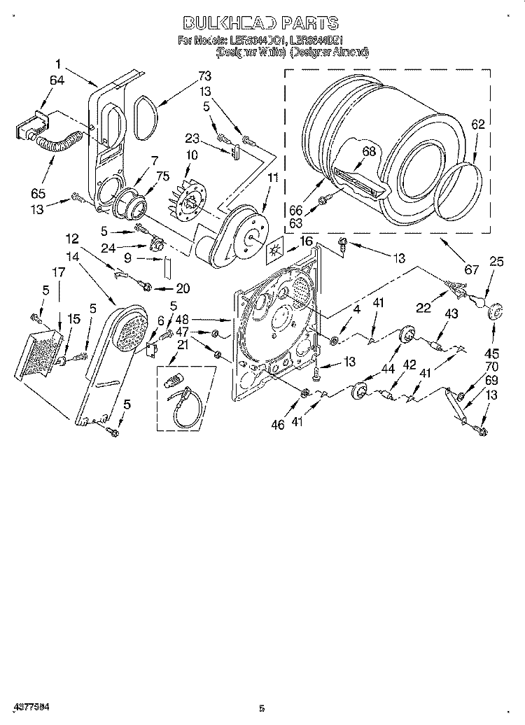 SECTION Diagram and Parts List for LER6644DQ1  Whirlpool Dryer