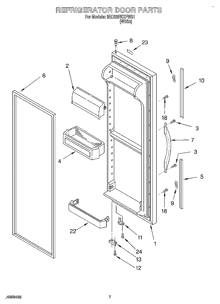 REFRIGERATOR DOOR Diagram and Parts List for 6ED22PKXFW01  Whirlpool Refrigerator