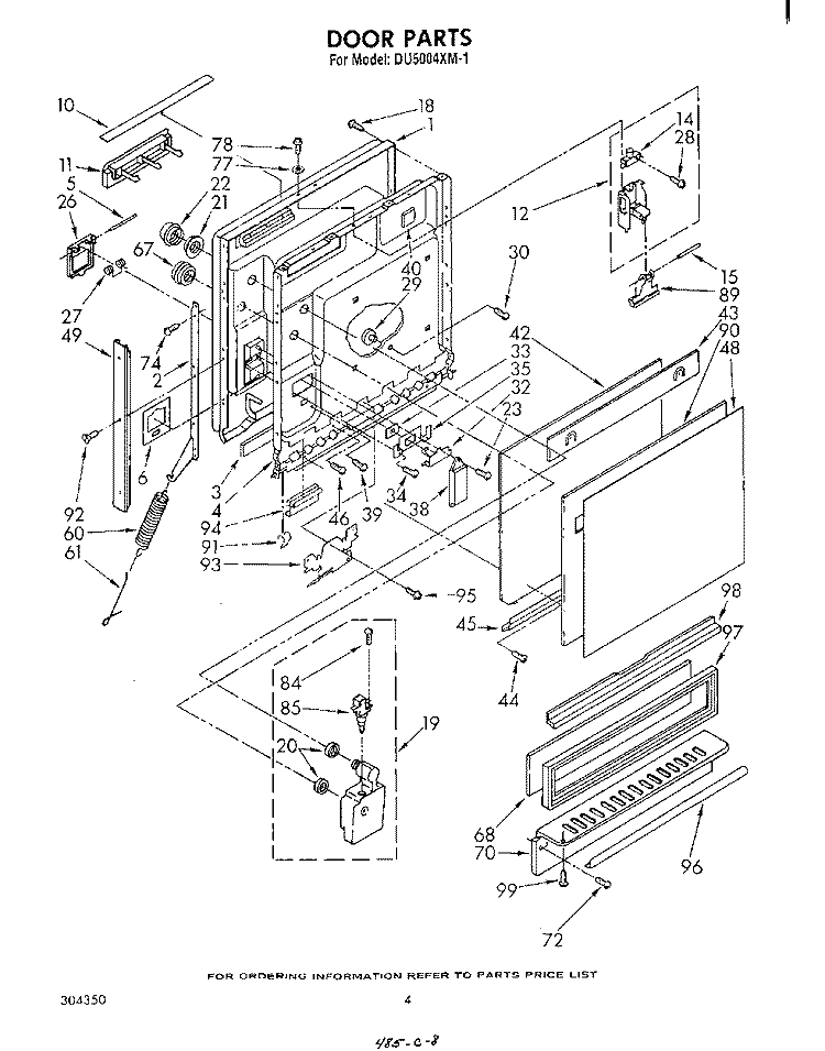 DOOR Diagram and Parts List for DU5004XM1  Whirlpool Dishwasher