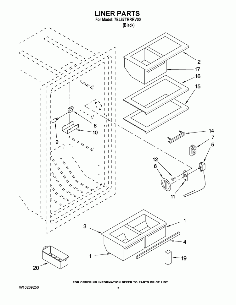 LINER PARTS Diagram and Parts List for 7EL87TRRRV00  Whirlpool Refrigerator