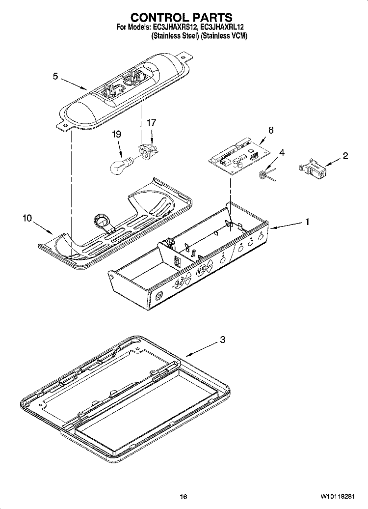 CONTROL PARTS Diagram and Parts List for EC3JHAXRL12  Whirlpool Refrigerator