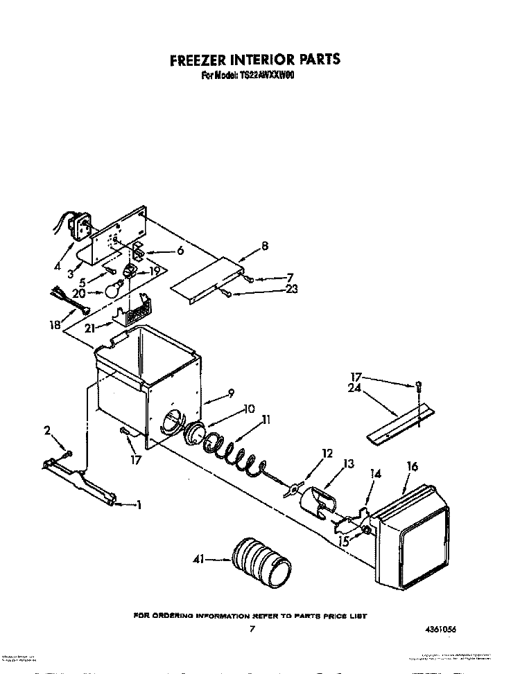 FREEZER INTERIOR Diagram and Parts List for TS22AWXXN00  Whirlpool Refrigerator