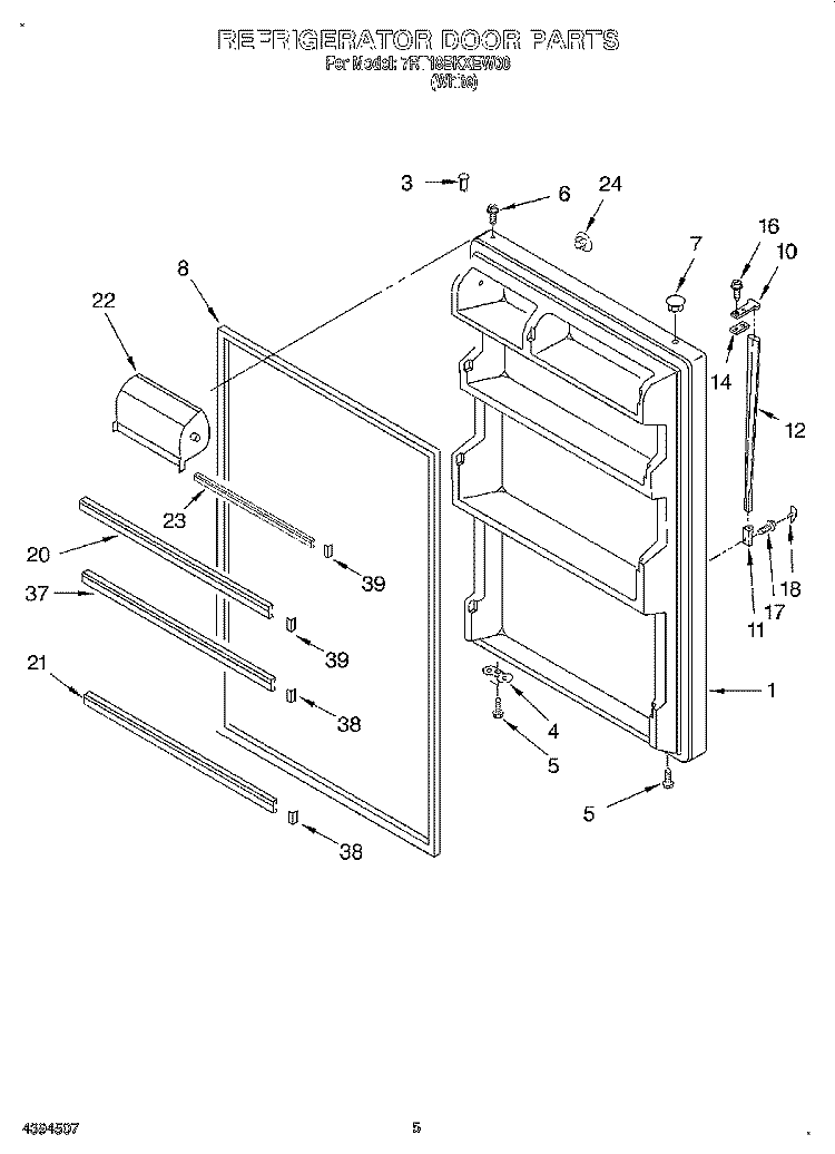 REFRIGERATOR DOOR Diagram and Parts List for 7RT18BKXEW00  Roper Refrigerator