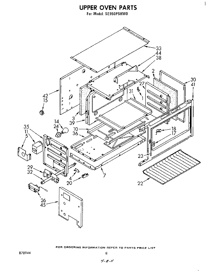 UPPER OVEN Diagram and Parts List for SE950PSKW0  Whirlpool Range