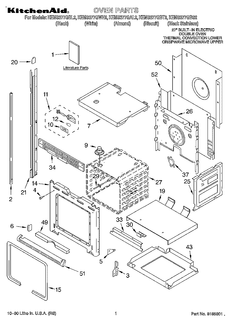 OVEN, LITERATURE Diagram and Parts List for KEMS377GBL2  KitchenAid Microwave Oven Combo