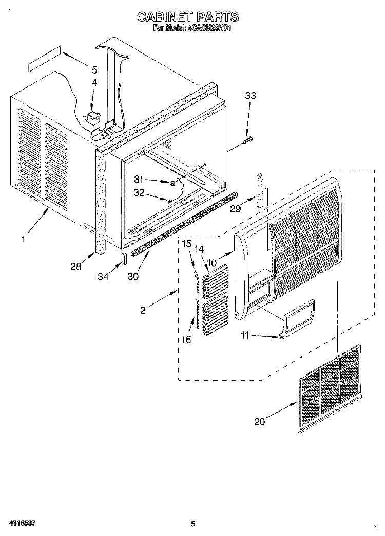 CABINET Diagram and Parts List for 4CACM23ND1  Whirlpool Air Conditioner