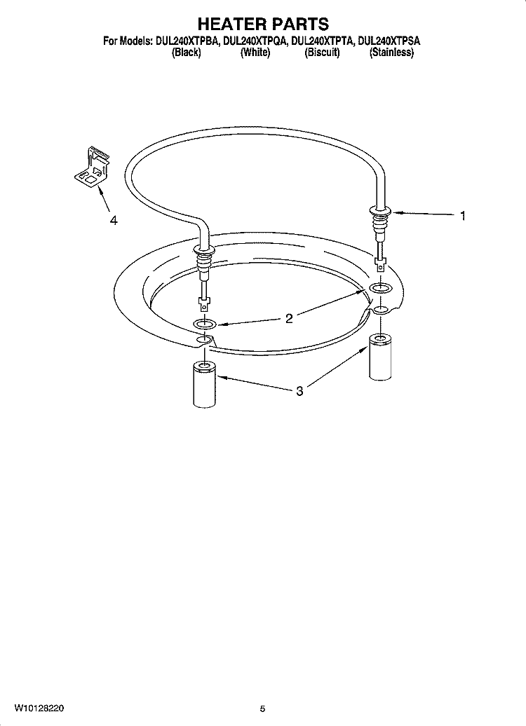 HEATER PARTS Diagram and Parts List for DUL240XTPTA  Whirlpool Dishwasher