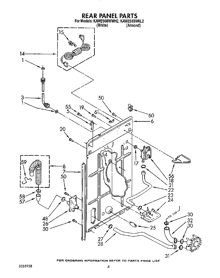 REAR PANEL Diagram and Parts List for KAWE560WAL2  KitchenAid Washer