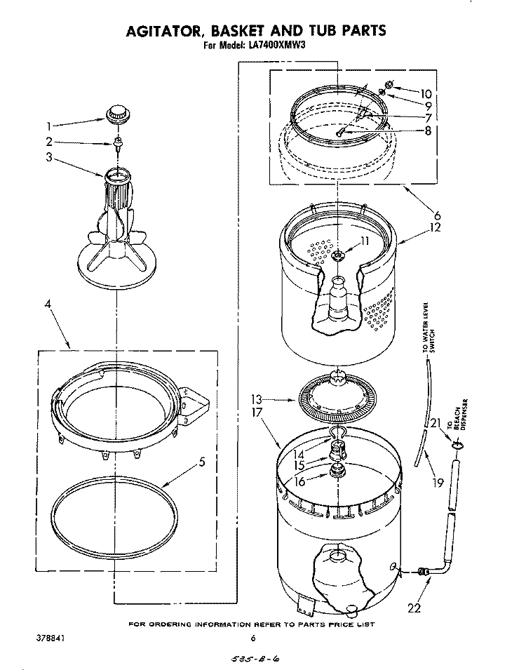 AGITATOR, BASKET, AND TUB Diagram and Parts List for LA7400XMW3  Whirlpool Washer