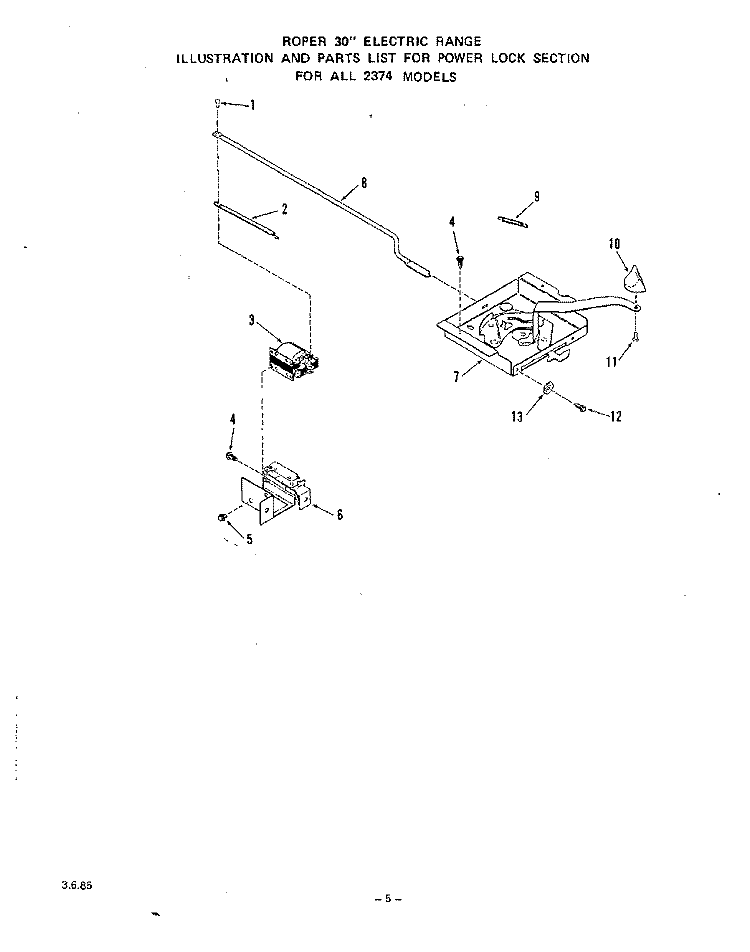 POWER LOCK Diagram and Parts List for 2374W1A  Roper Range