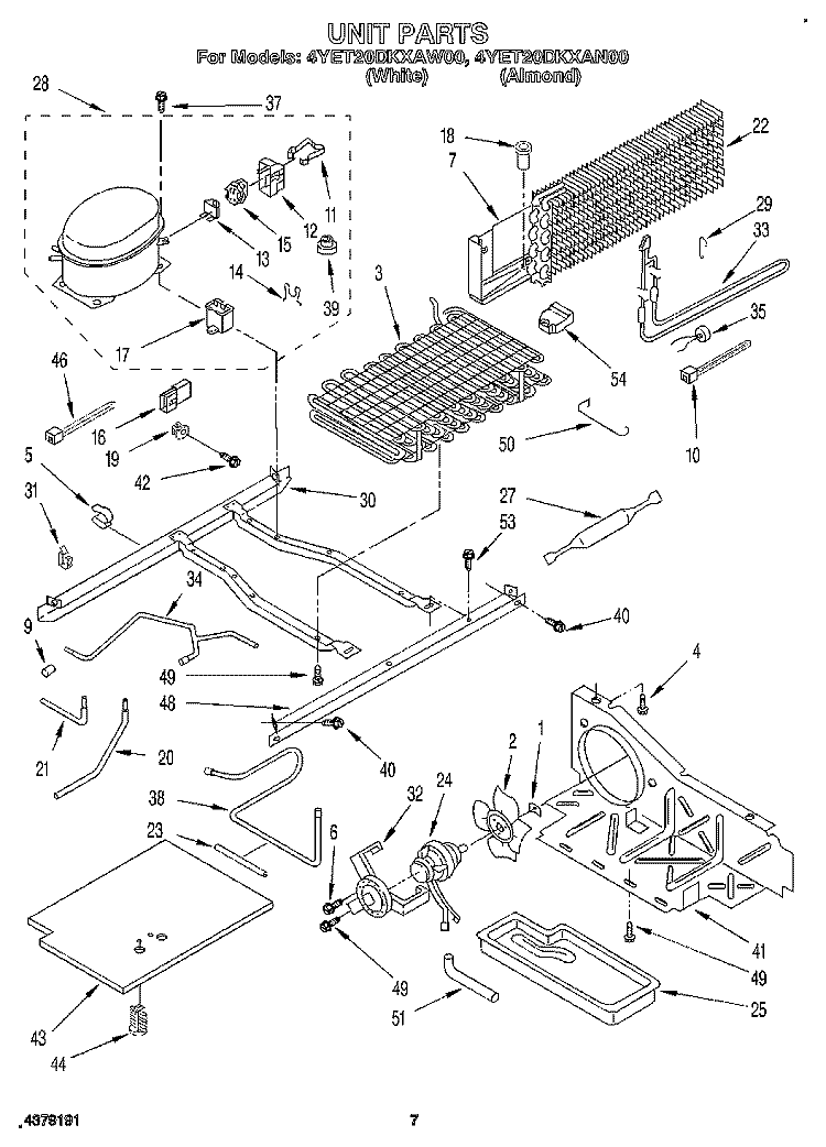 UNIT Diagram and Parts List for 4YET20DKAW00  Whirlpool Refrigerator