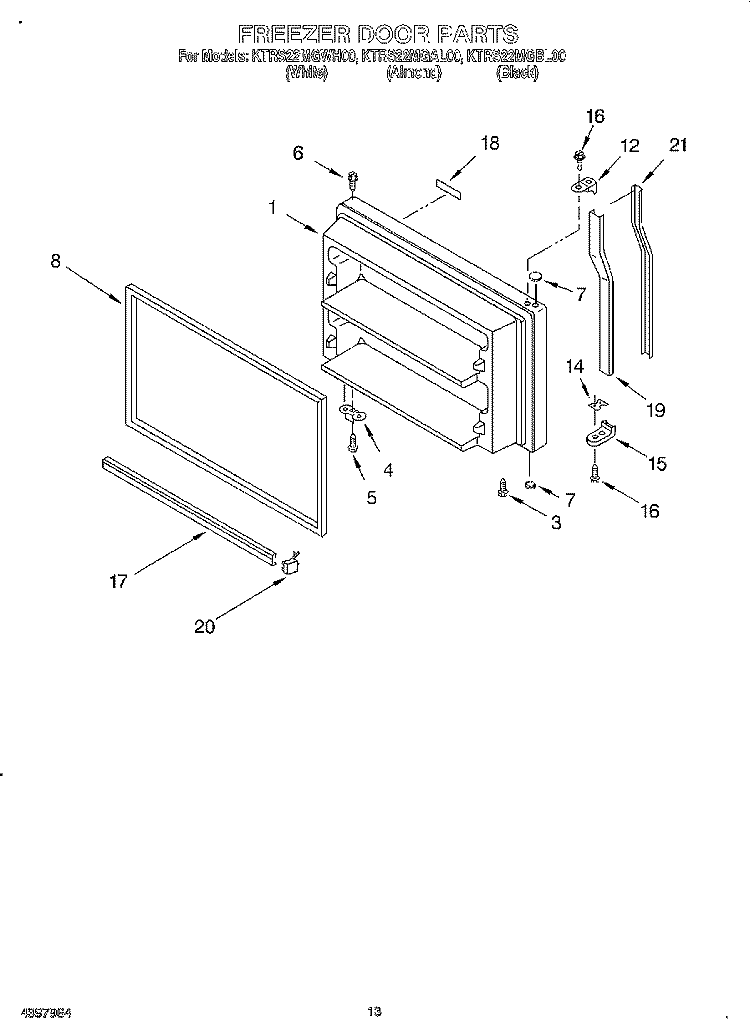 FREEZER DOOR, LIT/OPTIONAL Diagram and Parts List for KTRS22MGBL00  KitchenAid Refrigerator