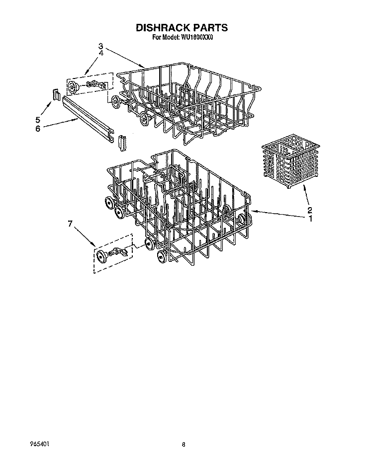 DISHRACK Diagram and Parts List for WU1800XX0  Roper Dishwasher