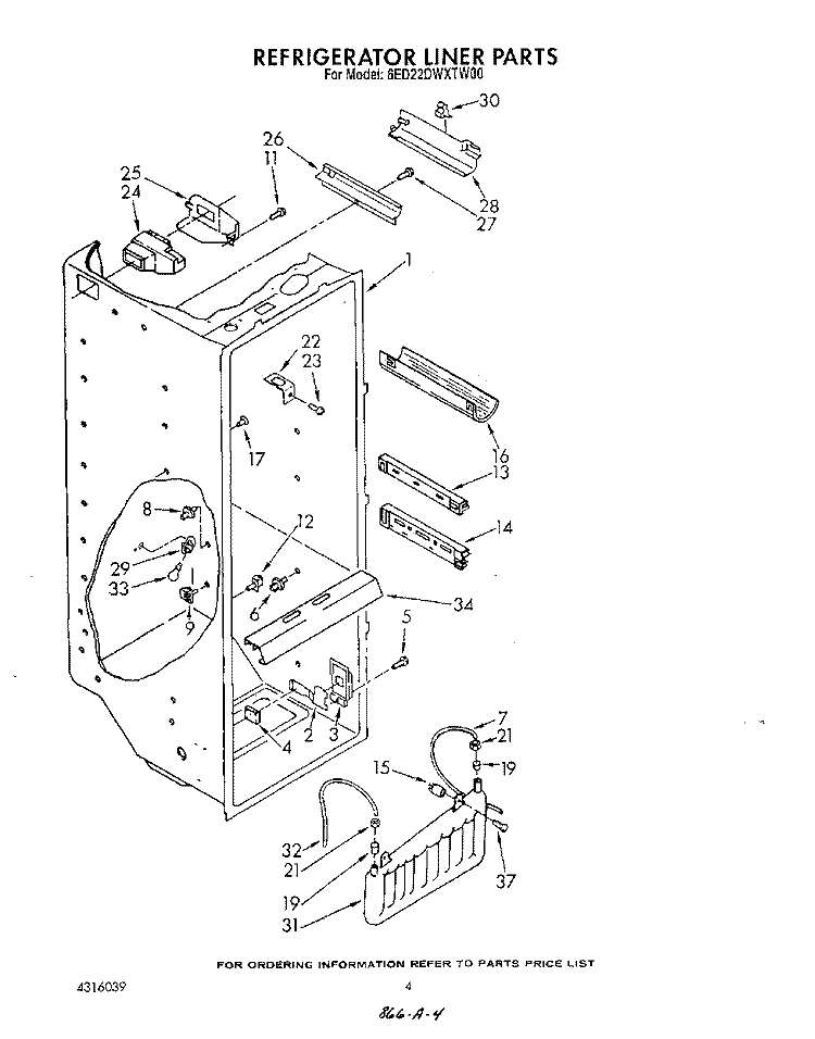 REFRIGERATOR LINER Diagram and Parts List for 6ED22DWXTN00  Whirlpool Refrigerator