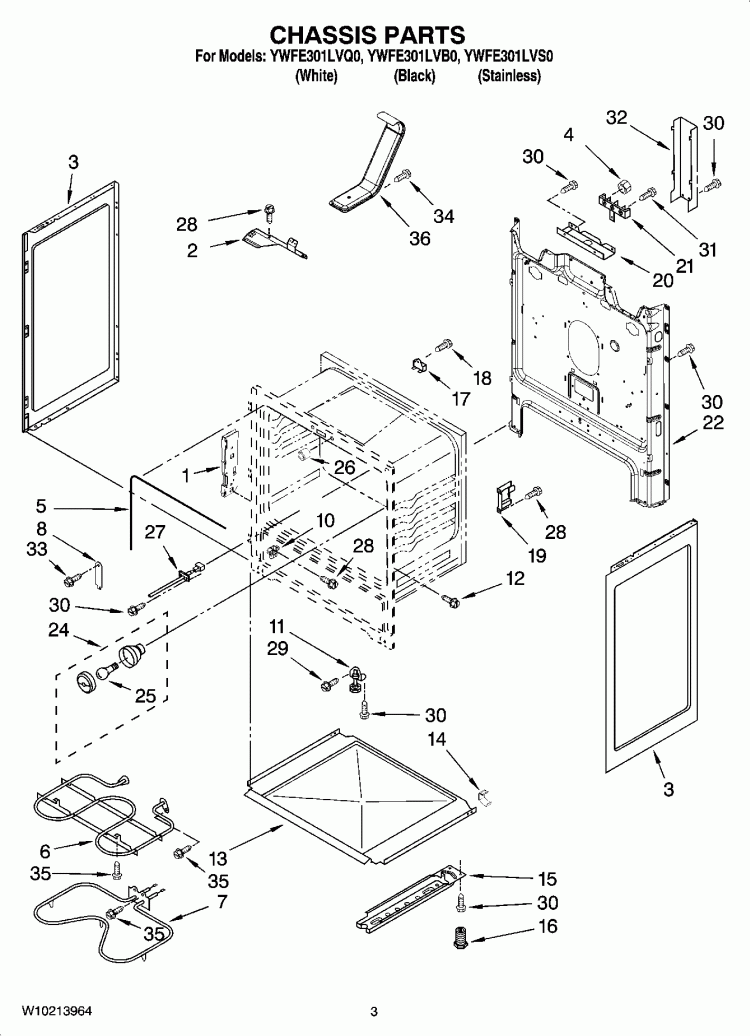 CHASSIS PARTS Diagram and Parts List for YWFE301LVB0  Whirlpool Range