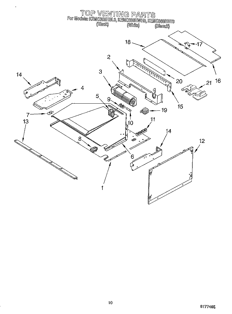 TOP VENTING Diagram and Parts List for KEMC308HBL0  KitchenAid Microwave Oven Combo