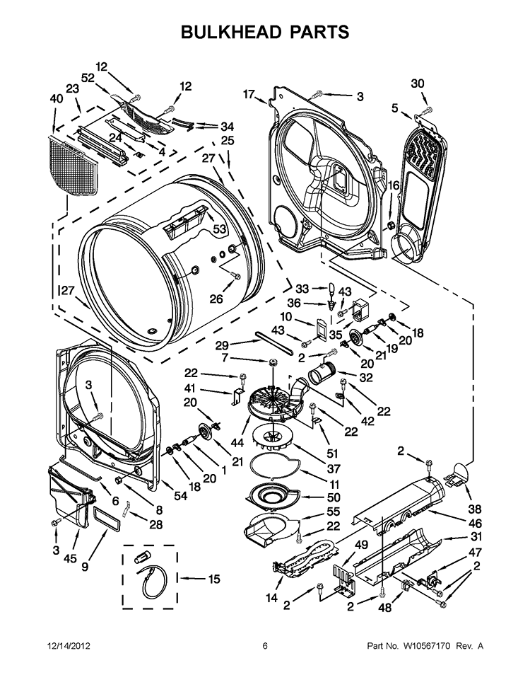 BULKHEAD PARTS Diagram and Parts List for WED8200YW2  Whirlpool Dryer
