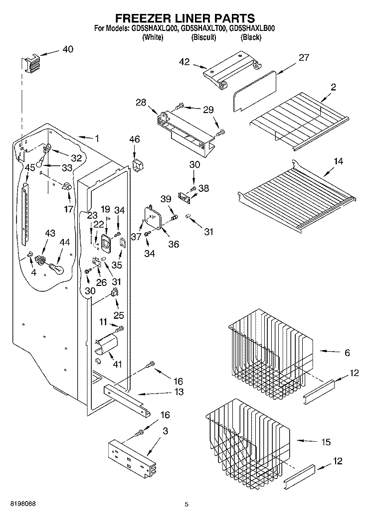 FREEZER LINER Diagram and Parts List for GD5SHAXLB00  Whirlpool Refrigerator