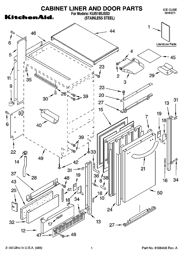 CABINET LINER AND DOOR PARTS Diagram and Parts List for KUIS185JSS3  KitchenAid Ice Maker