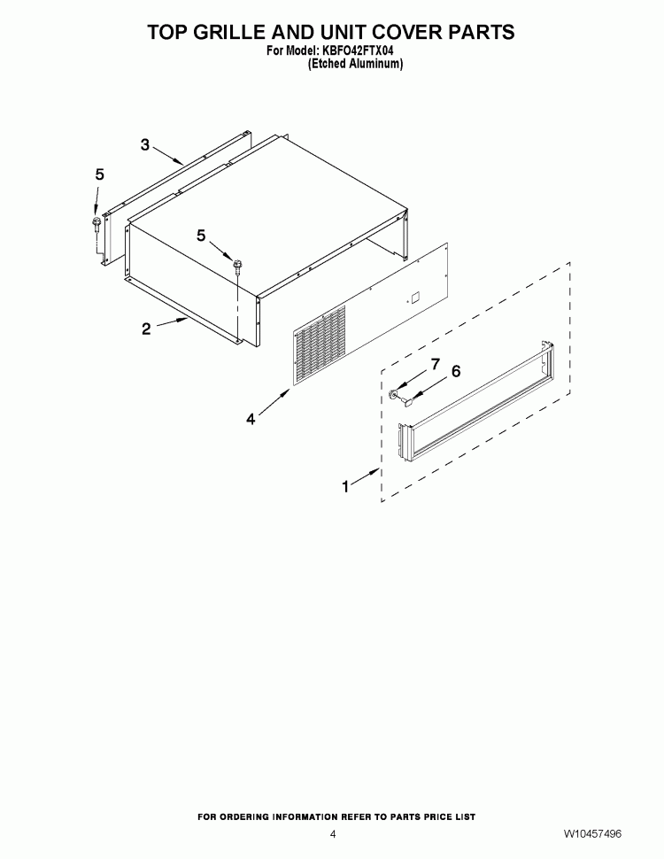 TOP GRILLE AND UNIT COVER PARTS Diagram and Parts List for KBFO42FTX04  KitchenAid Refrigerator