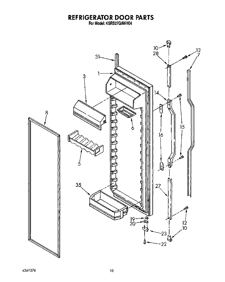 REFRIGERATOR DOOR Diagram and Parts List for KSRS27QAWH04  KitchenAid Refrigerator