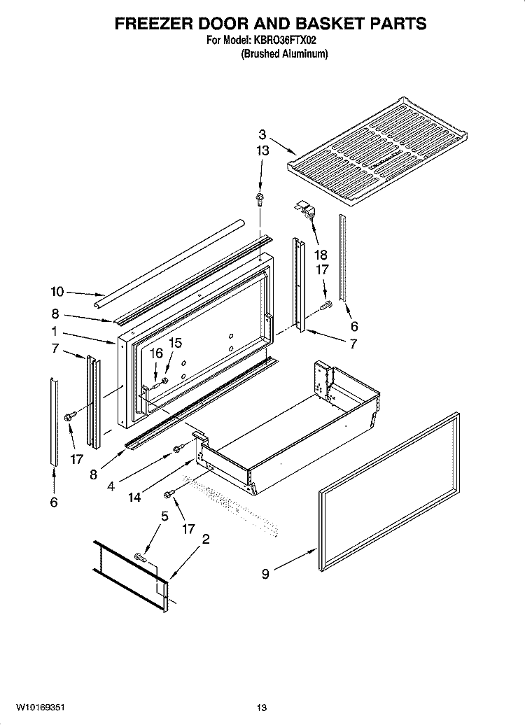 FREEZER DOOR AND BASKET PARTS Diagram and Parts List for KBRO36FTX02  KitchenAid Refrigerator