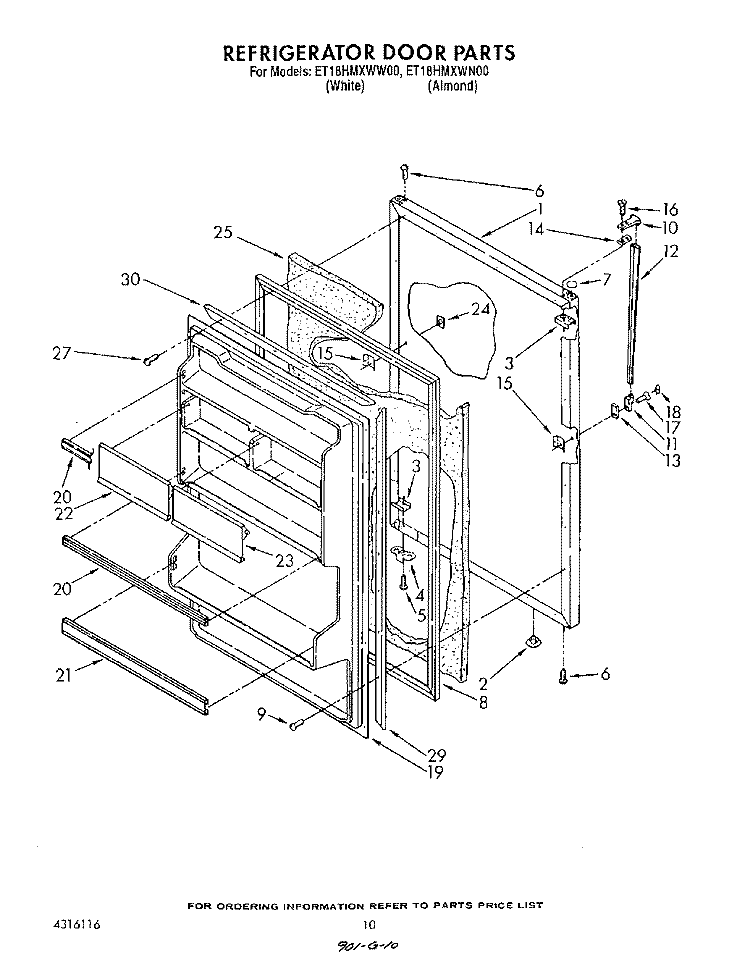 REFRIGERATOR DOOR Diagram and Parts List for ET18HMXWN00  Whirlpool Refrigerator