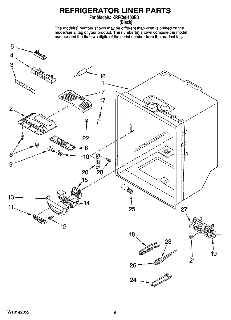 REFRIGERATOR LINER PARTS Diagram and Parts List for KRFC90100B0  KitchenAid Refrigerator