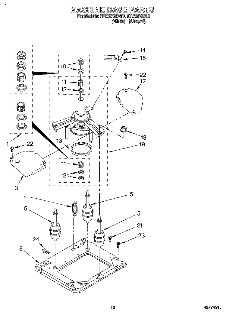 MACHINE BASE Diagram and Parts List for RTE5243BW0  Roper Washer Dryer Combo