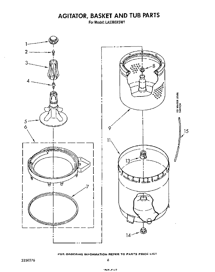 AGITATOR, BASKET AND TUB Diagram and Parts List for LA5380XSW1  Whirlpool Washer
