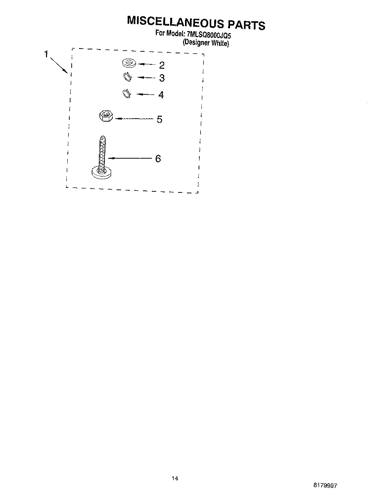 MISCELLANEOUS PARTS OPTIONAL PARTS (NOT INCLUDED) Diagram and Parts List for 7MLSQ8000JQ5  Whirlpool Washer