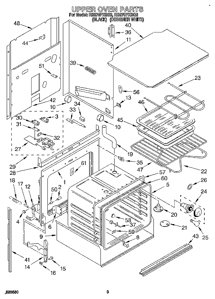 UPPER OVEN Diagram and Parts List for RB270PXBQ2  Whirlpool Wall Oven