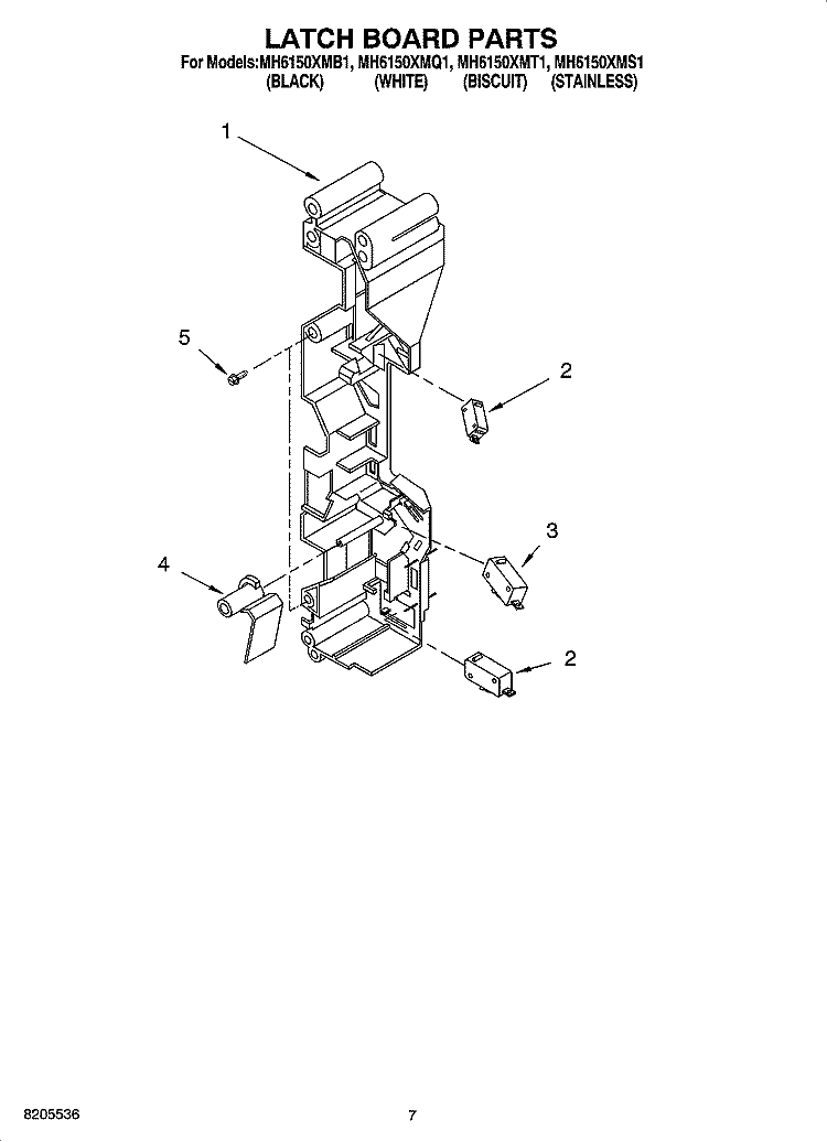 LATCH BOARD PARTS Diagram and Parts List for MH6150XMS1  Whirlpool Microwave