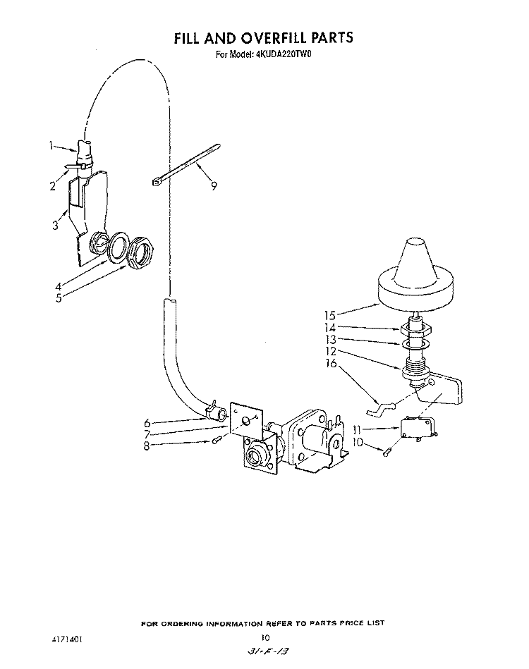 FILL AND OVERFILL Diagram and Parts List for 4KUDA220TW0  KitchenAid Dishwasher