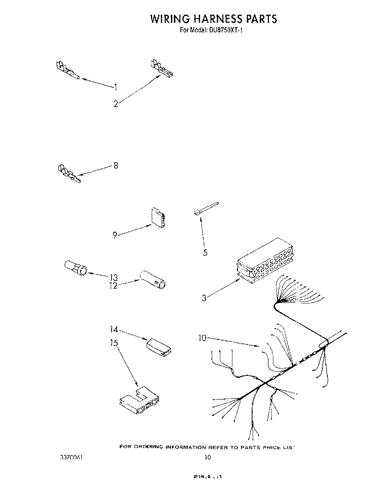 WIRING HARNESS Diagram and Parts List for DU8750XT1  Whirlpool Dishwasher
