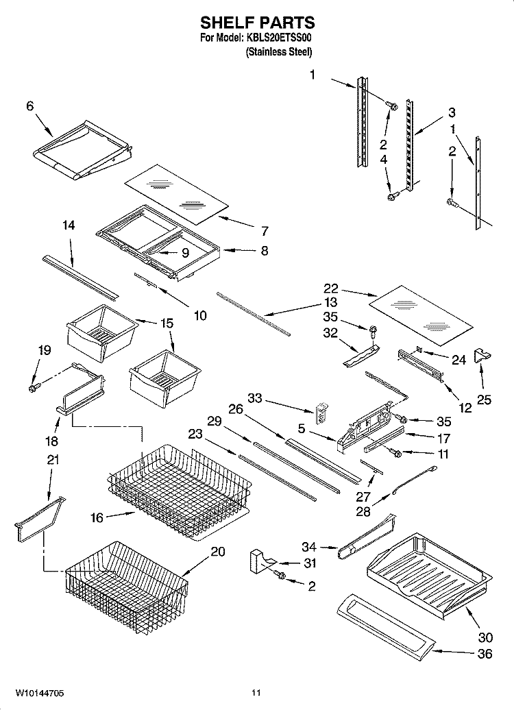 SHELF PARTS Diagram and Parts List for KBLS20ETSS00  KitchenAid Refrigerator