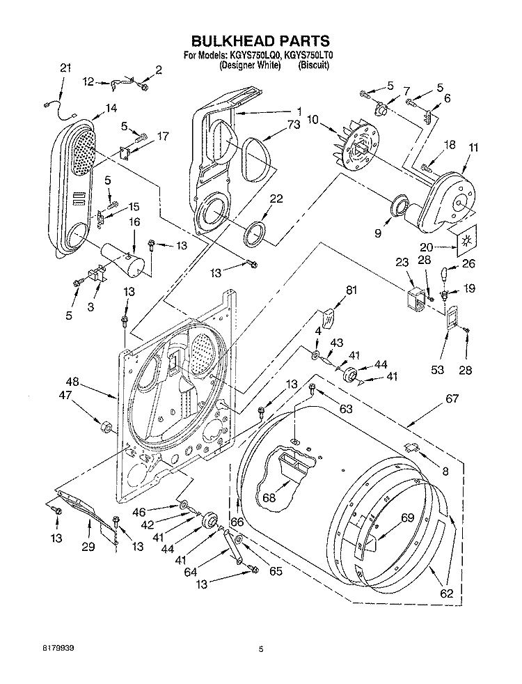 BULKHEAD Diagram and Parts List for KGYS750LT0  KitchenAid Dryer