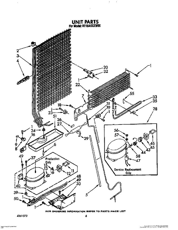 UNIT Diagram and Parts List for RT18AKXXW00  Roper Refrigerator