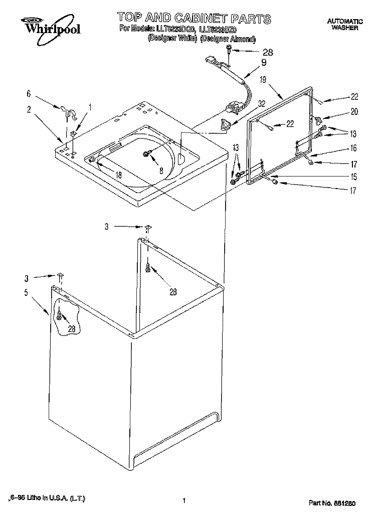 TOP AND CABINET, LIT/OPTIONAL Diagram and Parts List for LLT8233DQ0  Whirlpool Washer