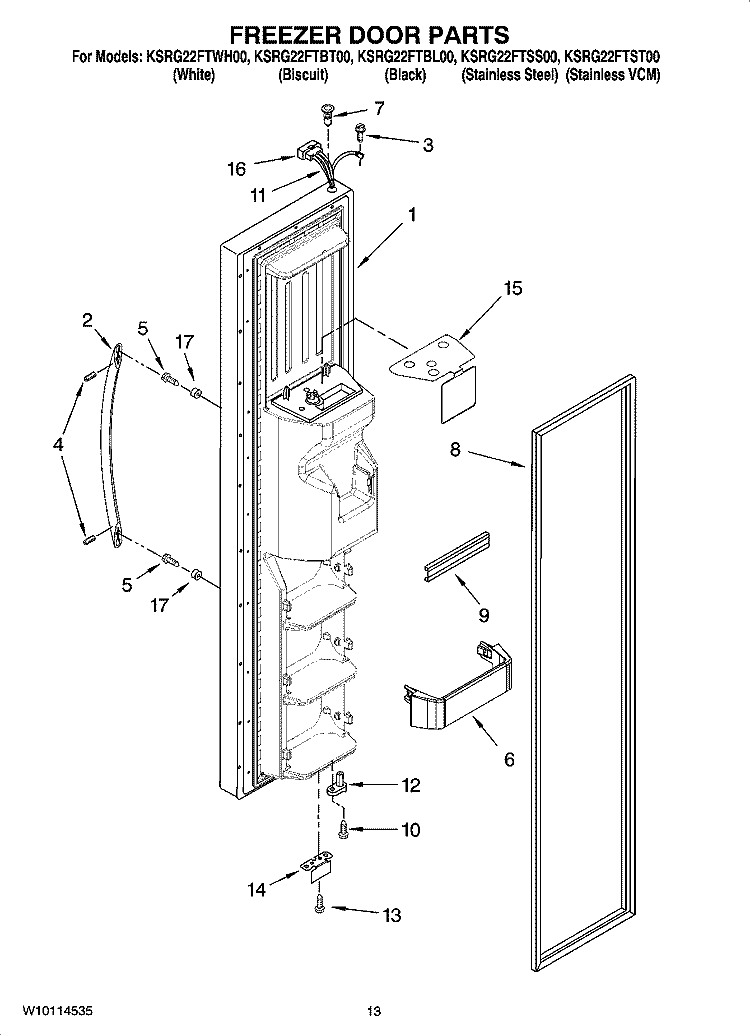 FREEZER DOOR PARTS Diagram and Parts List for KSRG22FTBT00  KitchenAid Refrigerator