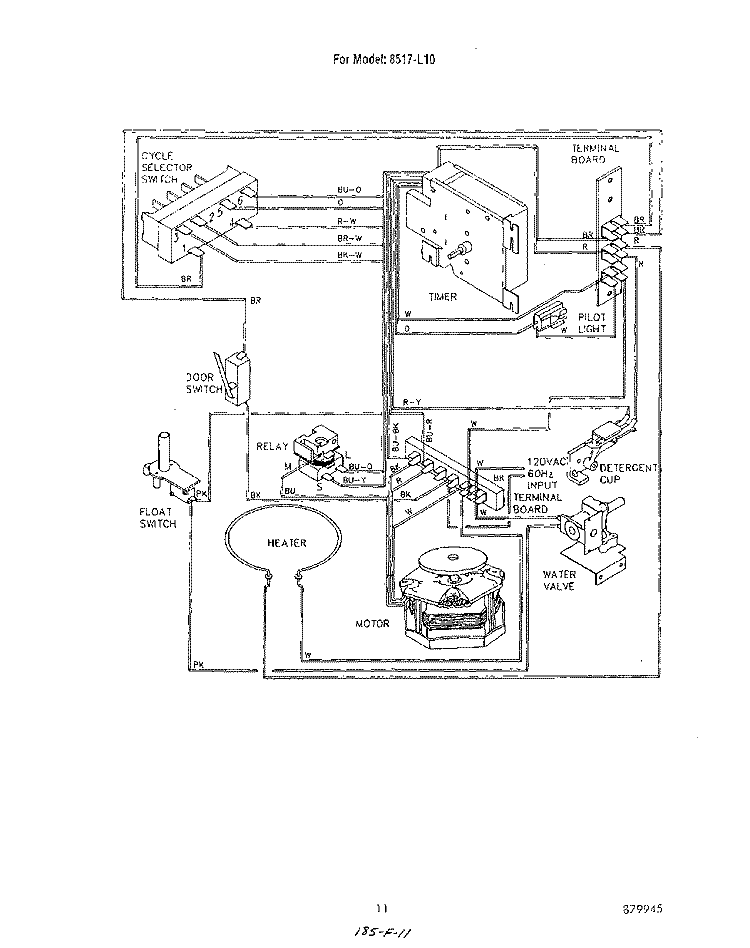 WIRING DIAGRAM Diagram and Parts List for 8517L10  Roper Dishwasher