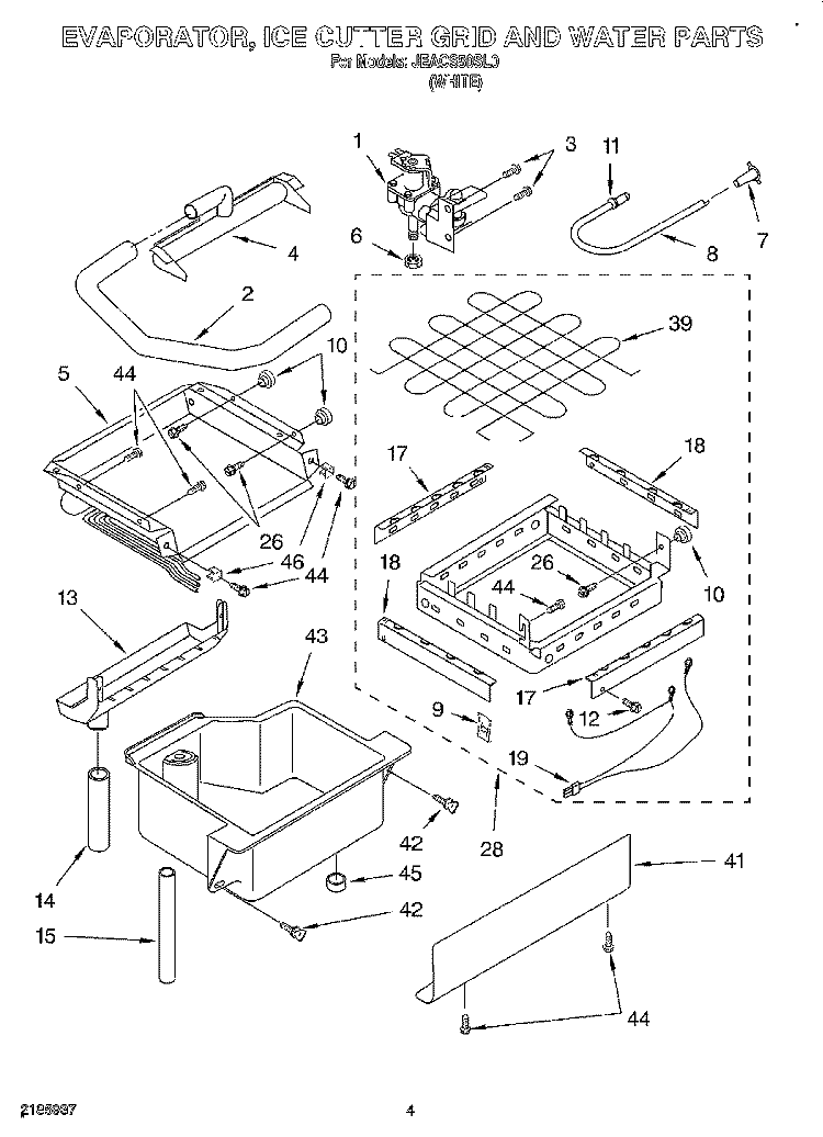EVAPORATOR, ICE CUTTER GRID AND WATER Diagram and Parts List for JEACS50SL0  Whirlpool Ice Maker