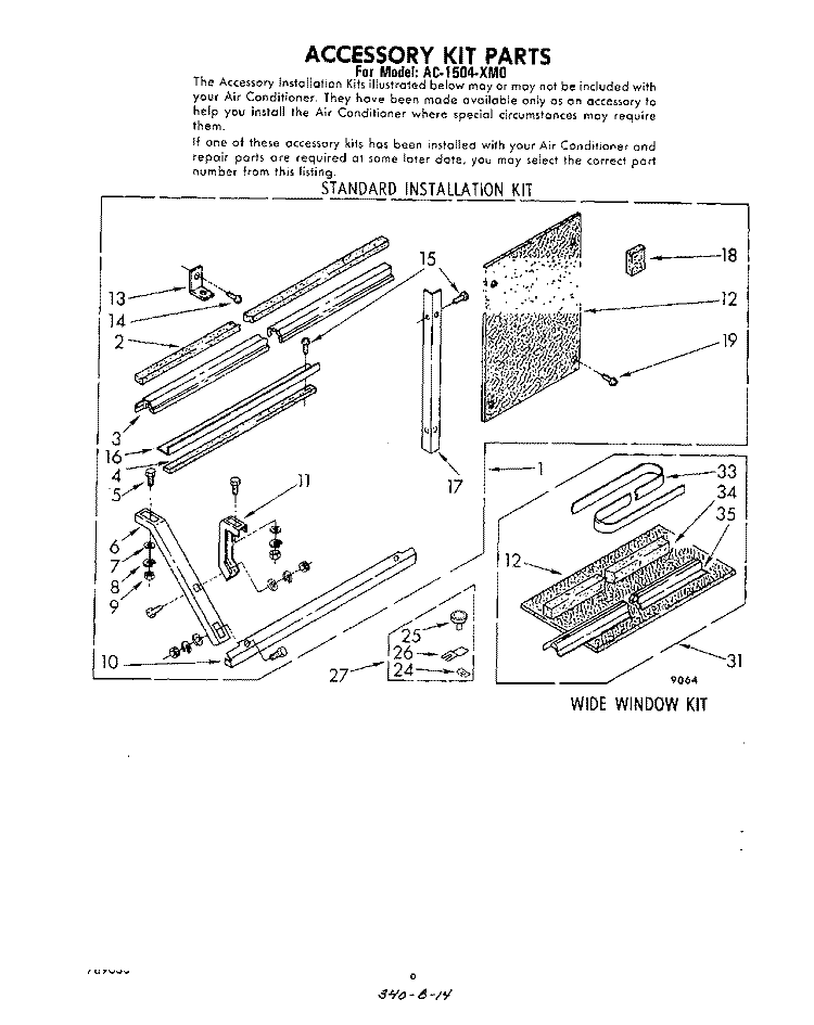 ACCESSORY KIT Diagram and Parts List for AC1402XM0  Whirlpool Air Conditioner