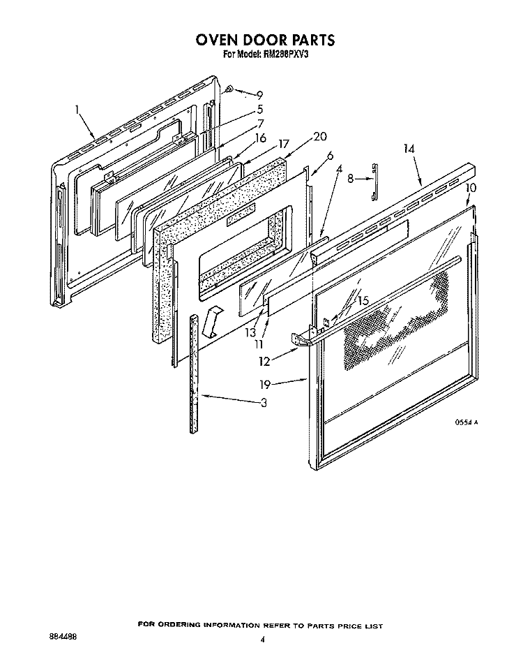 OVEN DOOR Diagram and Parts List for RM288PXV3  Whirlpool Microwave Oven Combo