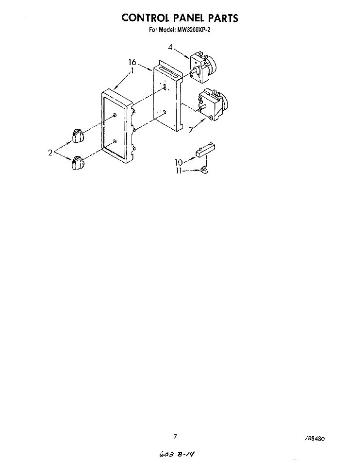 CONTROL PANEL , LITERATURE AND OPTIONAL Diagram and Parts List for MW3200XP2  Whirlpool Microwave