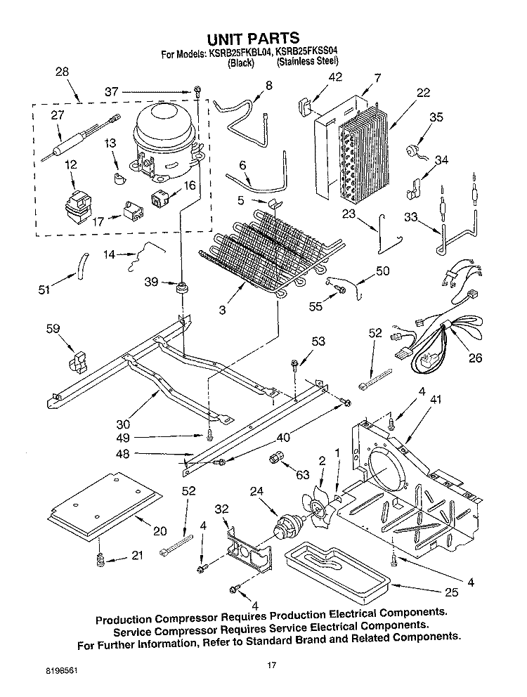 UNIT PARTS Diagram and Parts List for KSRB25FKBL04  KitchenAid Refrigerator