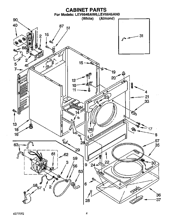 SECTION Diagram and Parts List for LEV6646AW0  Whirlpool Dryer