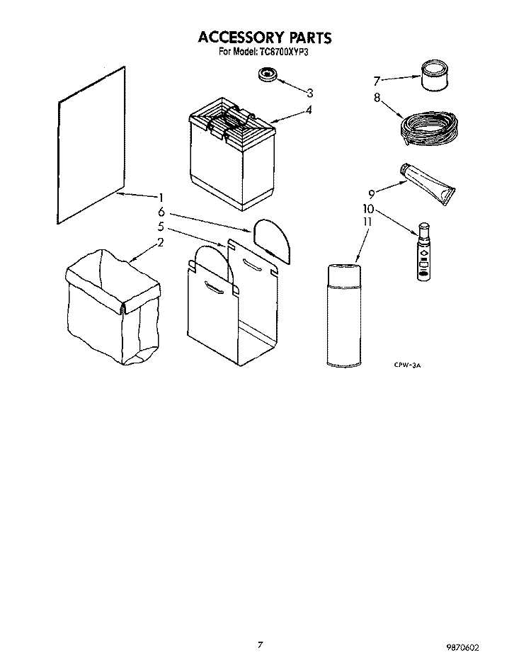 ACCESSORY Diagram and Parts List for TC8700XYP3  Whirlpool Trash Compactor