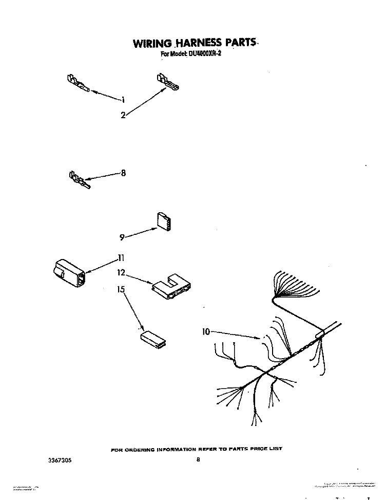 WIRING HARNESS Diagram and Parts List for DU4000XR2  Whirlpool Dishwasher