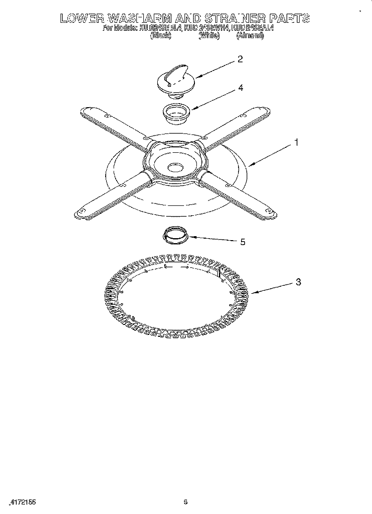 LOWER WASHARM AND STRAINER Diagram and Parts List for KUDI24SEBL4  KitchenAid Dishwasher